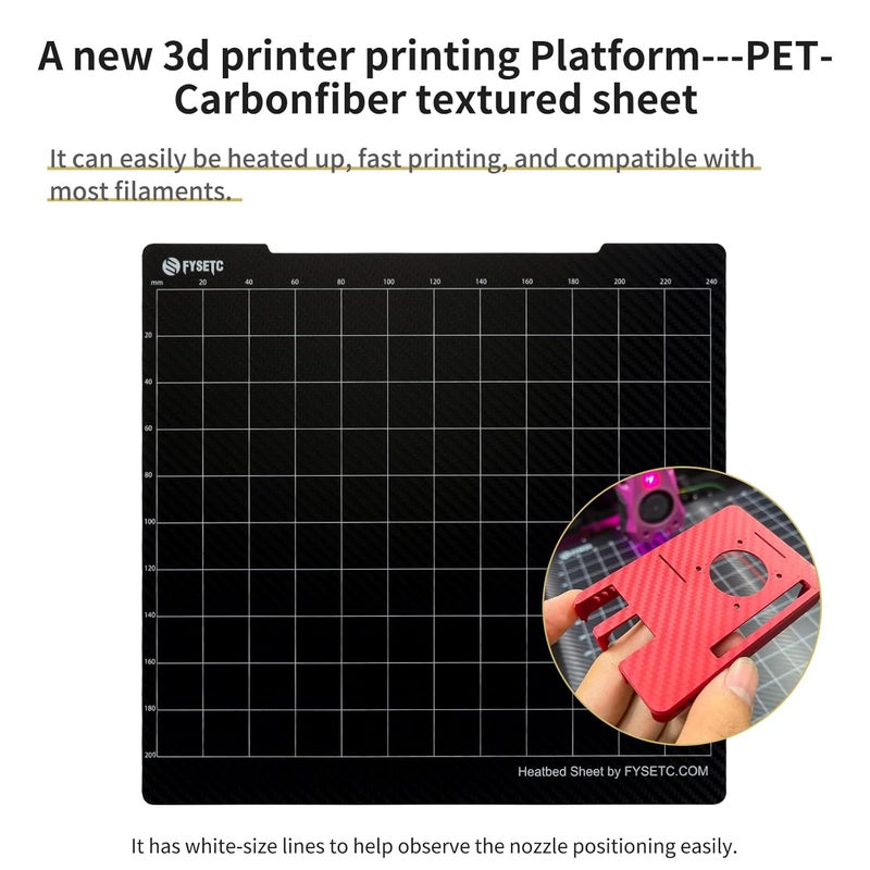 FYSETC Prusa Build Plate MK52 MK3S+ MK4 Spring Steel Surface: Textured PEI - PET-CF Double-Sided Flexible PEI Sheet 253.8x241mm Hot Bed Cover for Filament PLA ABS for MK2 MK2.5 MK3 MK3S 3D Printer - Image 3